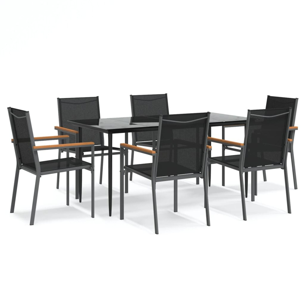 Ensemble à manger de jardin 7 pcs noir textilène et acier
