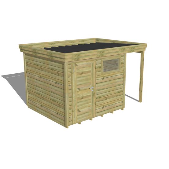 Abri de jardin bois pin traité autoclave 27mm - 3,64x2,64m / 10m2 - bac acier - plancher bois