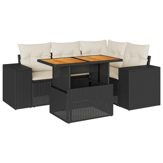 Salon de jardin 5 pcs avec coussins noir résine tressée