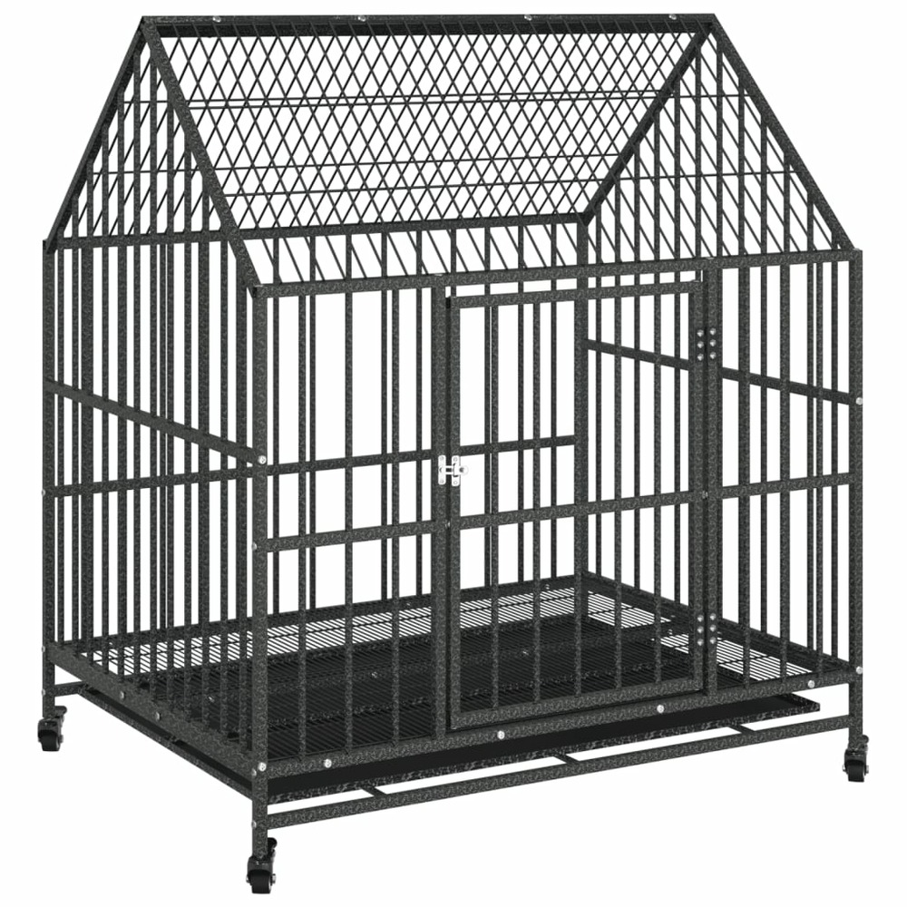 Cage pour chien avec roues acier galvanisé noir