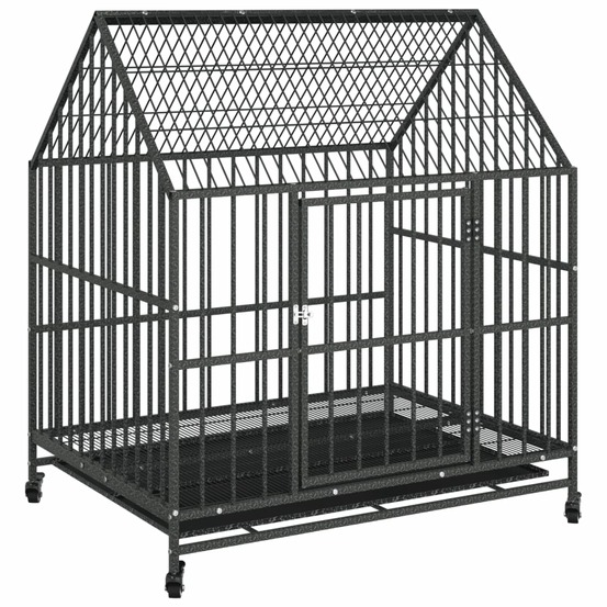Cage pour chien avec roues acier galvanisé noir