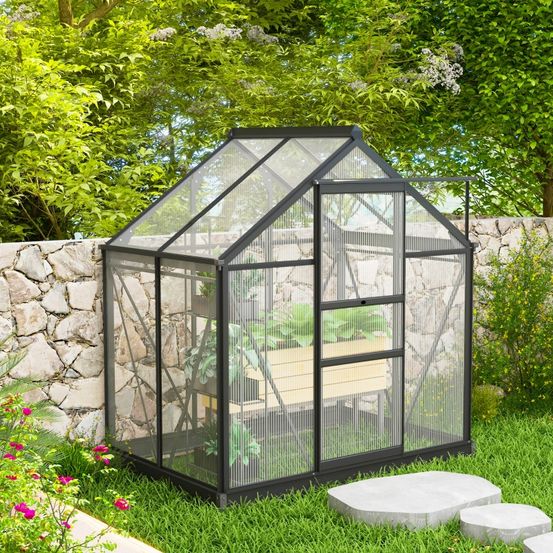 Serre de jardin polycarbonate et aluminium 190 x 132 x 201 cm gris culture protection uv - comfortxl outdoor living