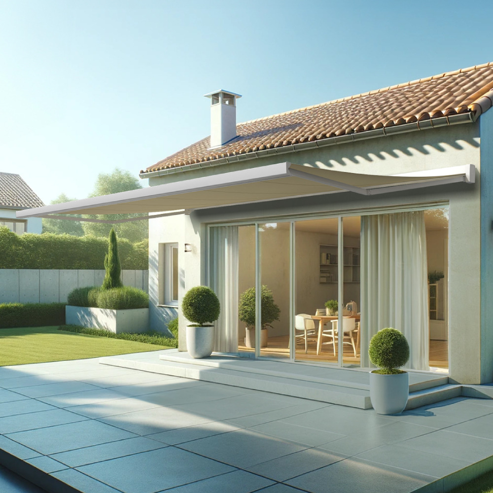 Store banne coffre intégral soa 6,00x3,50 m (manuelle - blanc satiné ral9010 - écru)