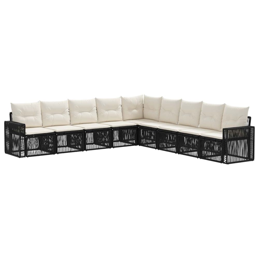 Ensemble de canapé de jardin 9 pc noir et blanc crème polyrotin