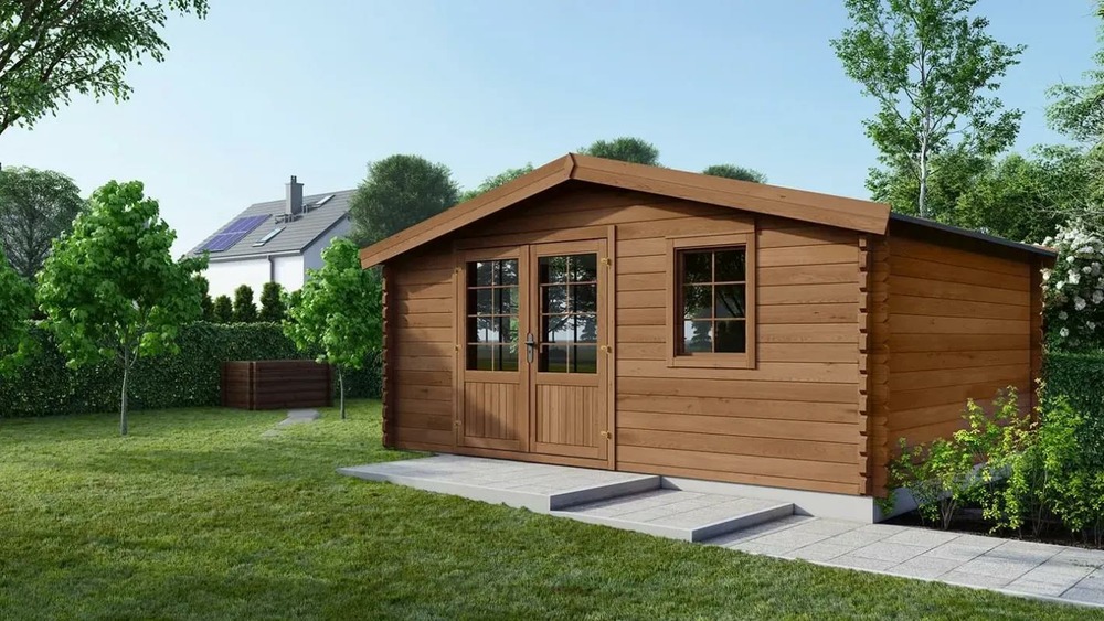 Abri de jardin en bois - 12m2 - 4x3m - traité - ep. 28mm - couleur: marron - dom595 - altanka