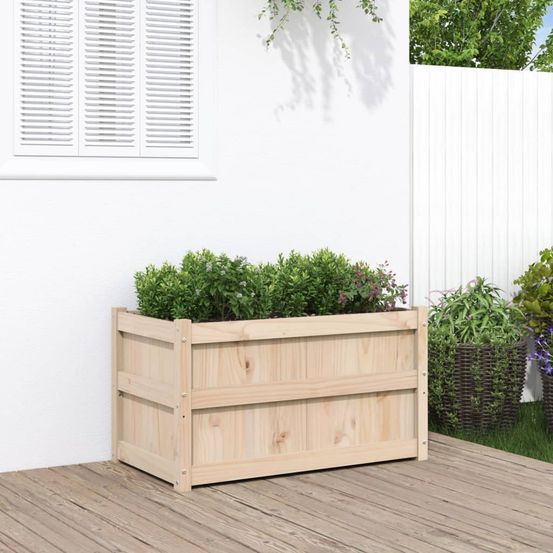 Jardinière carré en bois de pin massif pour jardin terrasse 90x50x50cm