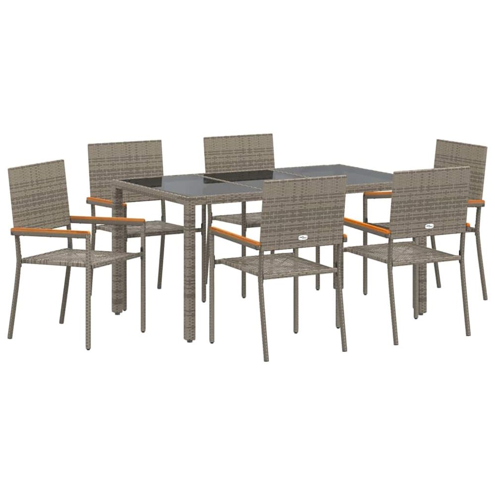Ensemble de salle à manger pour jardin 7 pc gris polyrotin