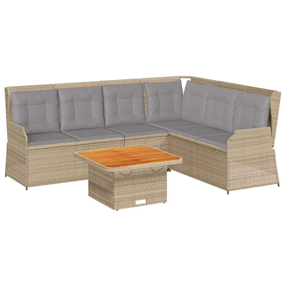 Salon de jardin avec coussins 5 pcs beige résine tressée