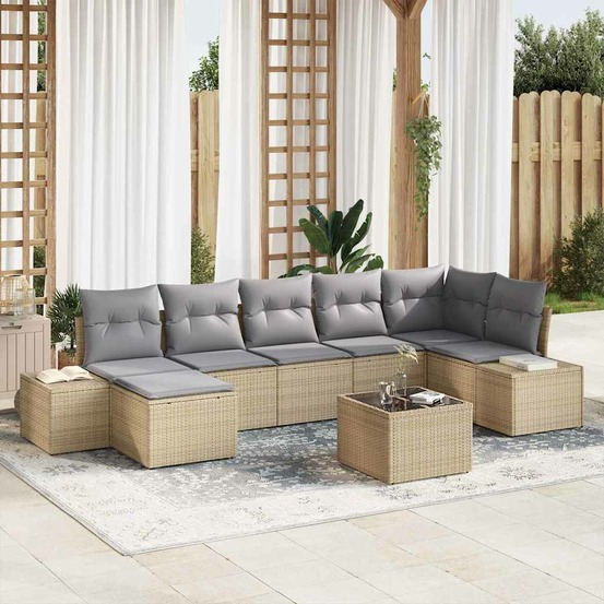 Ensemble de canapé de jardin avec coussin 8 pcs beige polyrotin