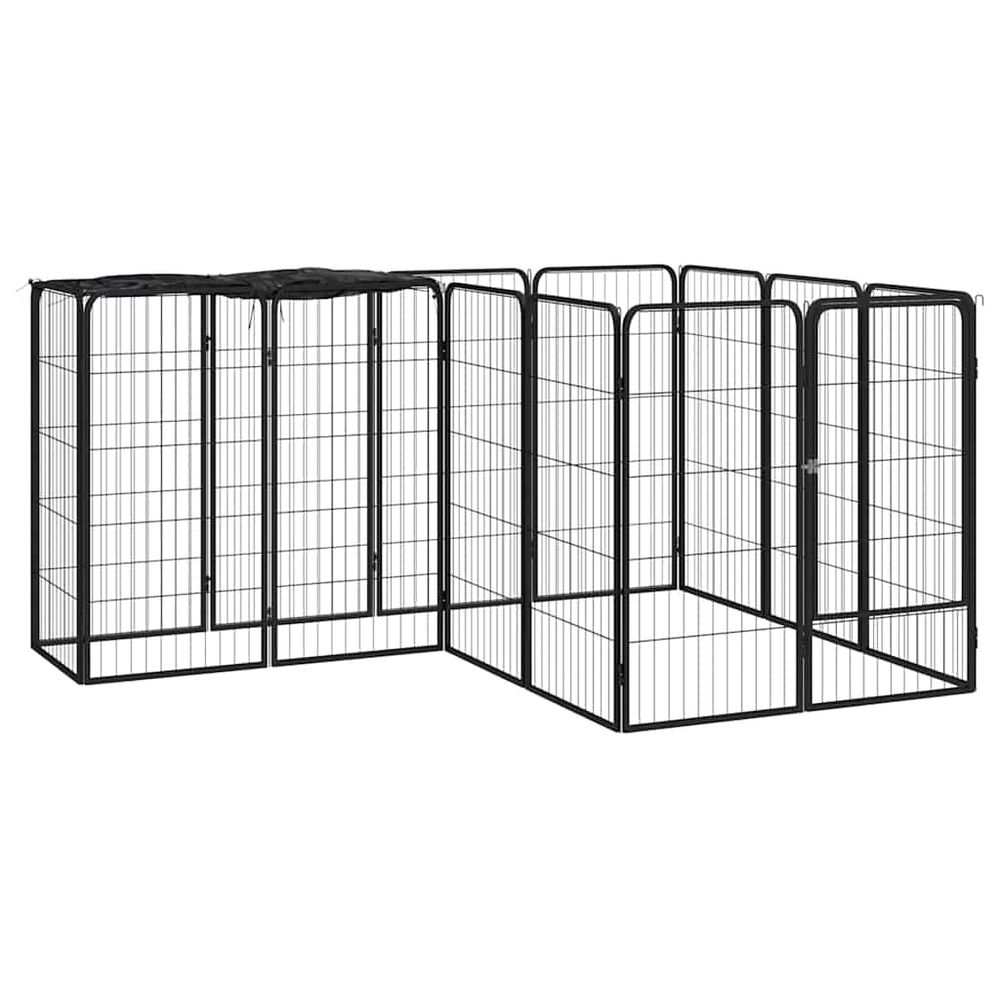 Enclos chien acier 14 panneaux parc extérieur noir 200cm
