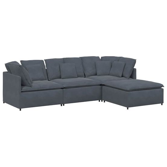 Canapé modulaire et repose-pieds et coussins velours gris foncé