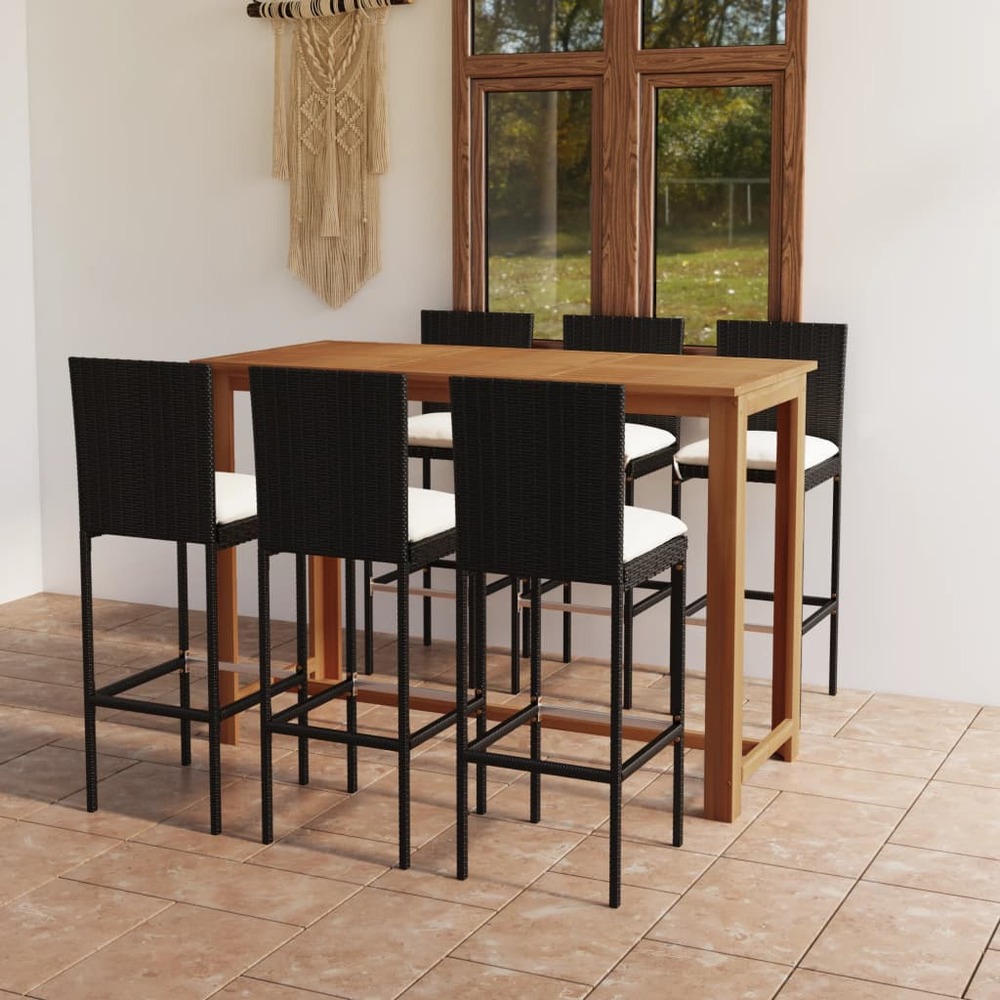 Ensemble de bar de jardin avec coussins 7 pcs noir