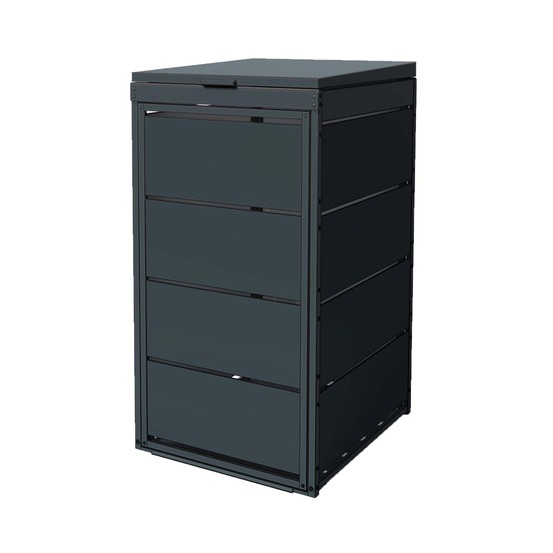Cache poubelle extérieur simple en acier galvanisé - abri poubelle pour 1 conteneur 120 litres – gris anthracite ral7016