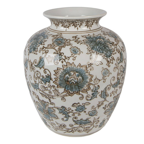 Vase céramique blanc bleu 22x22x25cm