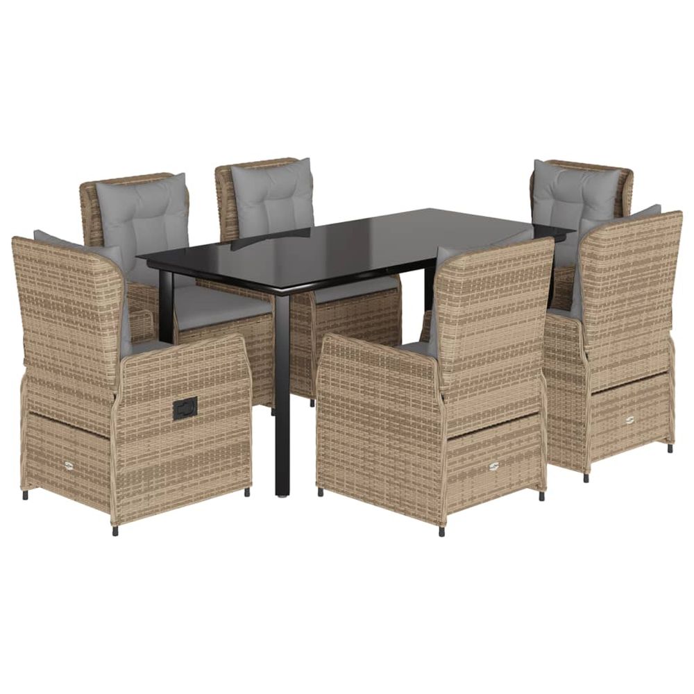 Ensemble à manger de jardin et coussins 7 pcs beige poly rotin