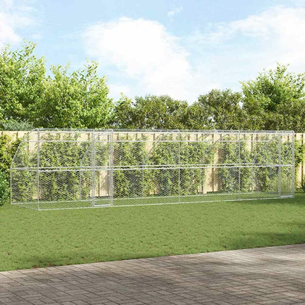 Kennel pour chiens 4 pcs argenté 8 x 2 x 2 m acier galvanisé