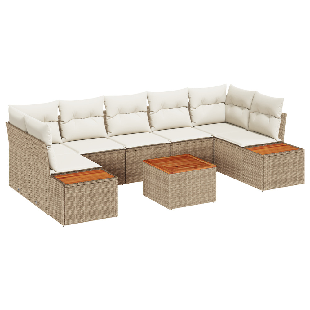 Ensemble de canapé de jardin 8 pièces avec coussins beige poly rattan acacia