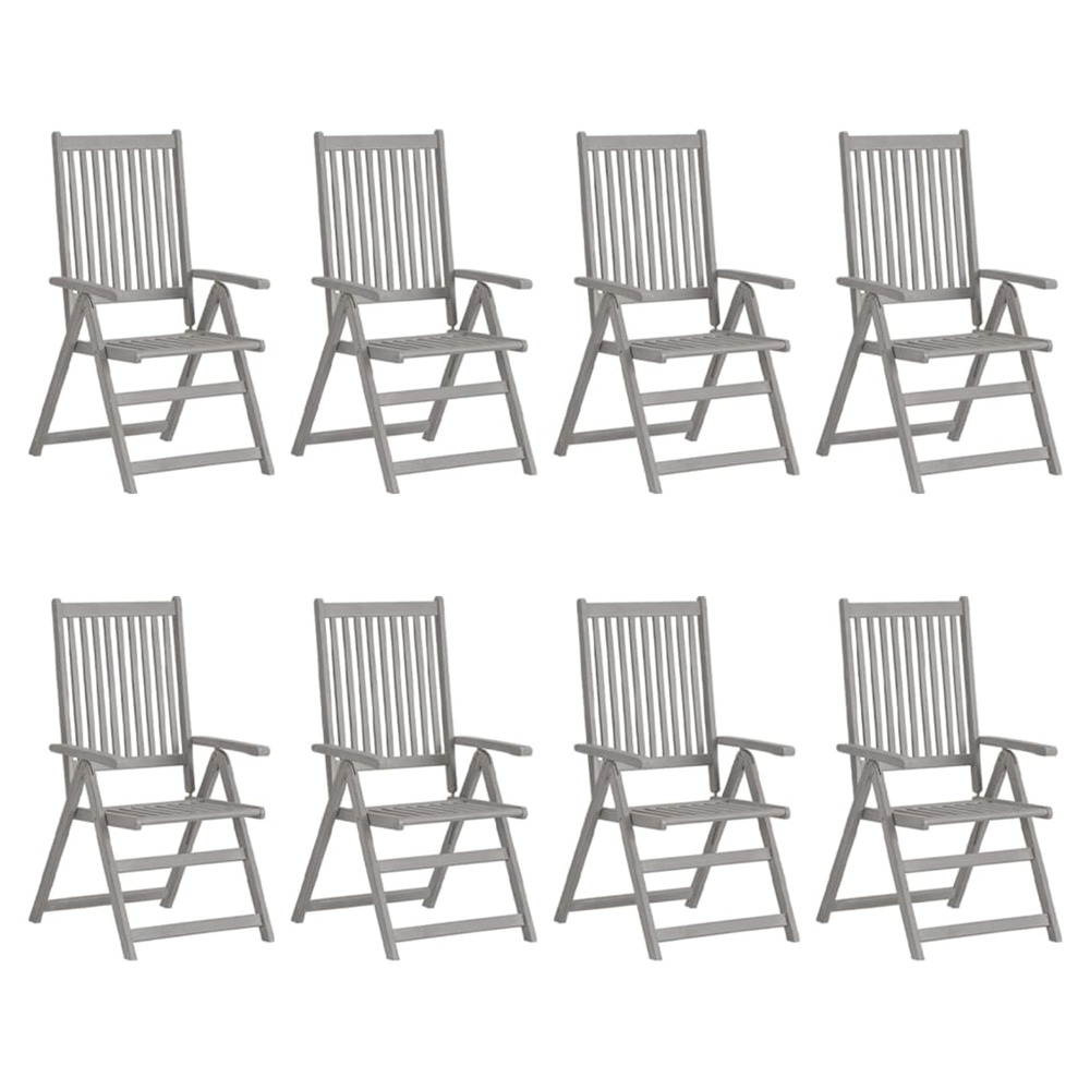 Chaises inclinables de jardin lot de 8 gris bois solide acacia