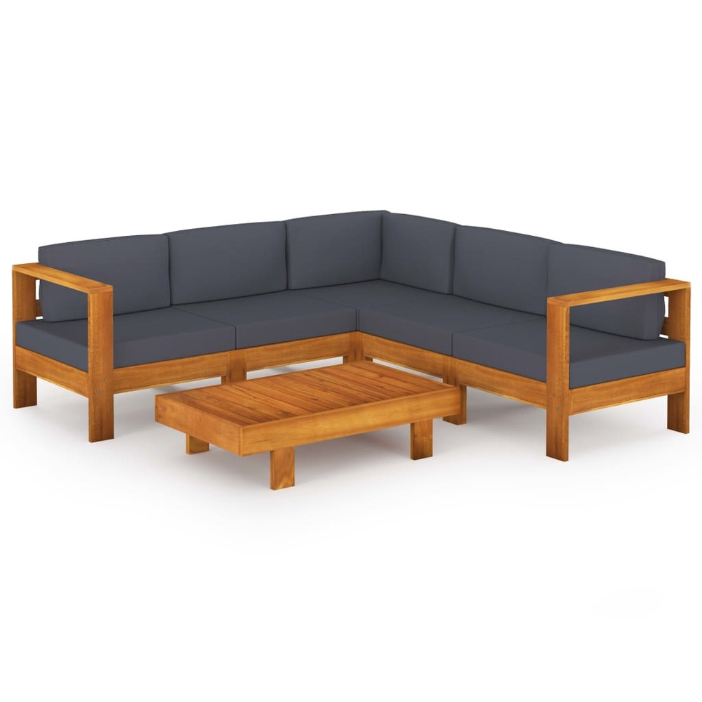 Salon de jardin meuble d'extérieur ensemble de mobilier 6 pièces avec coussins gris foncé bois d'acacia