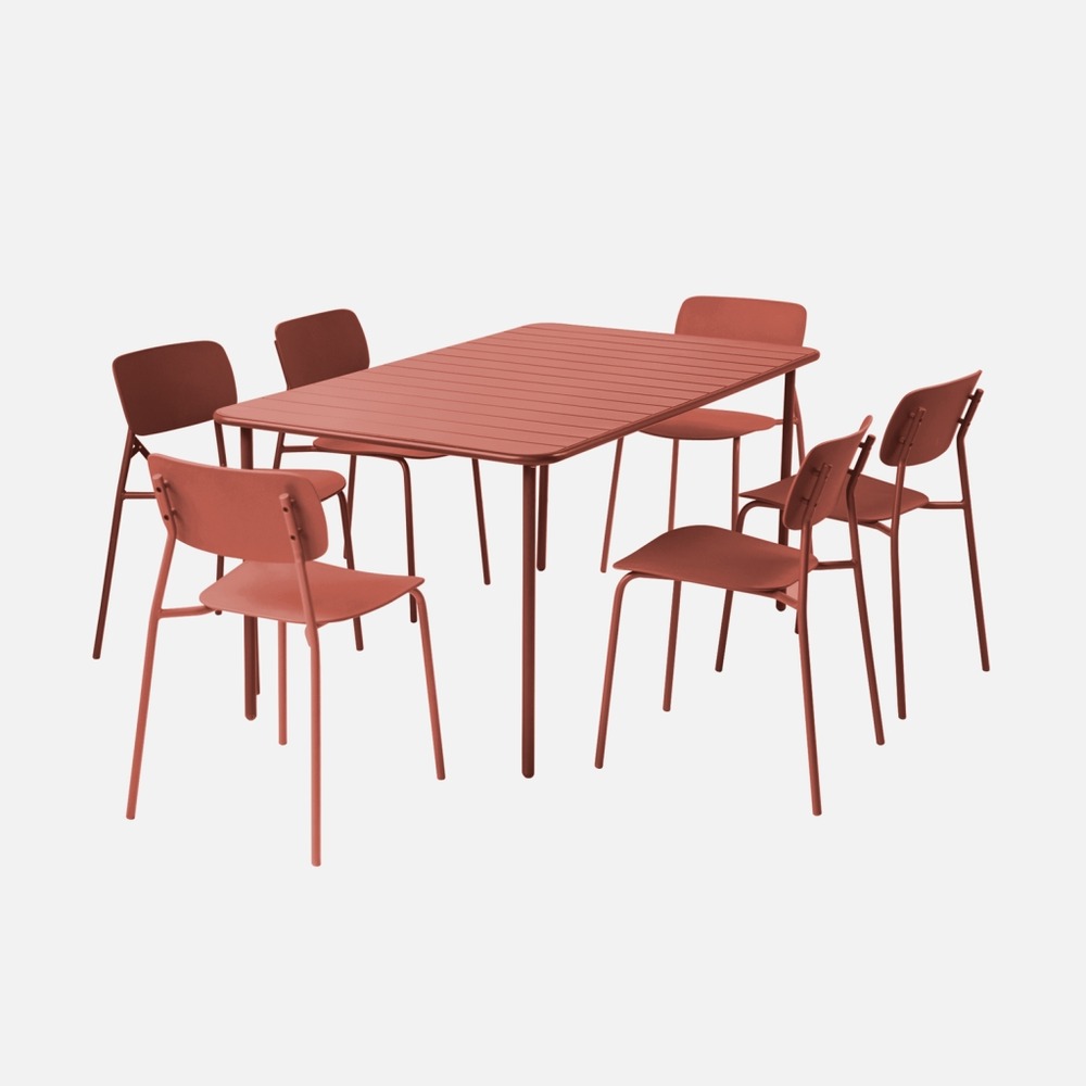 Table de jardin métal + 6 assises, amélia + liva 160 x 90 x 72,5cm