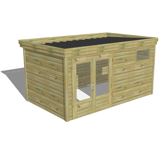 Abri de jardin bois pin traité autoclave 27mm - 4,34x2,64m / 11m2 - bac acier - abri français