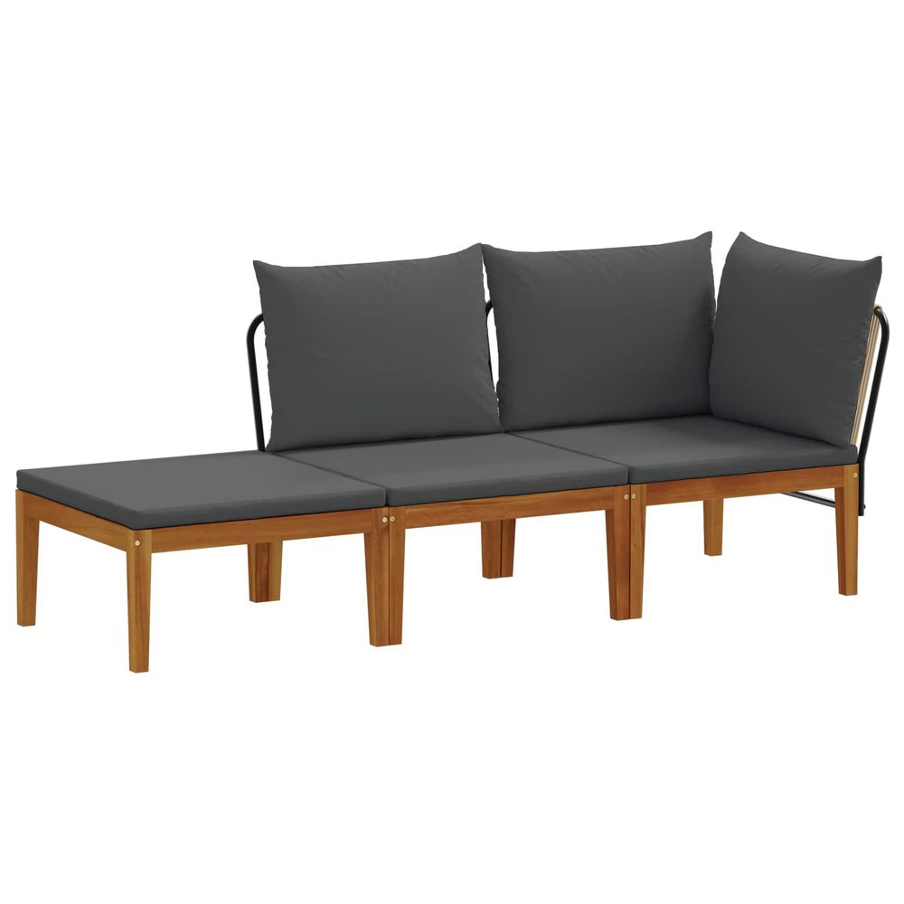 3 pc bois d'acacia massif et corde naturel