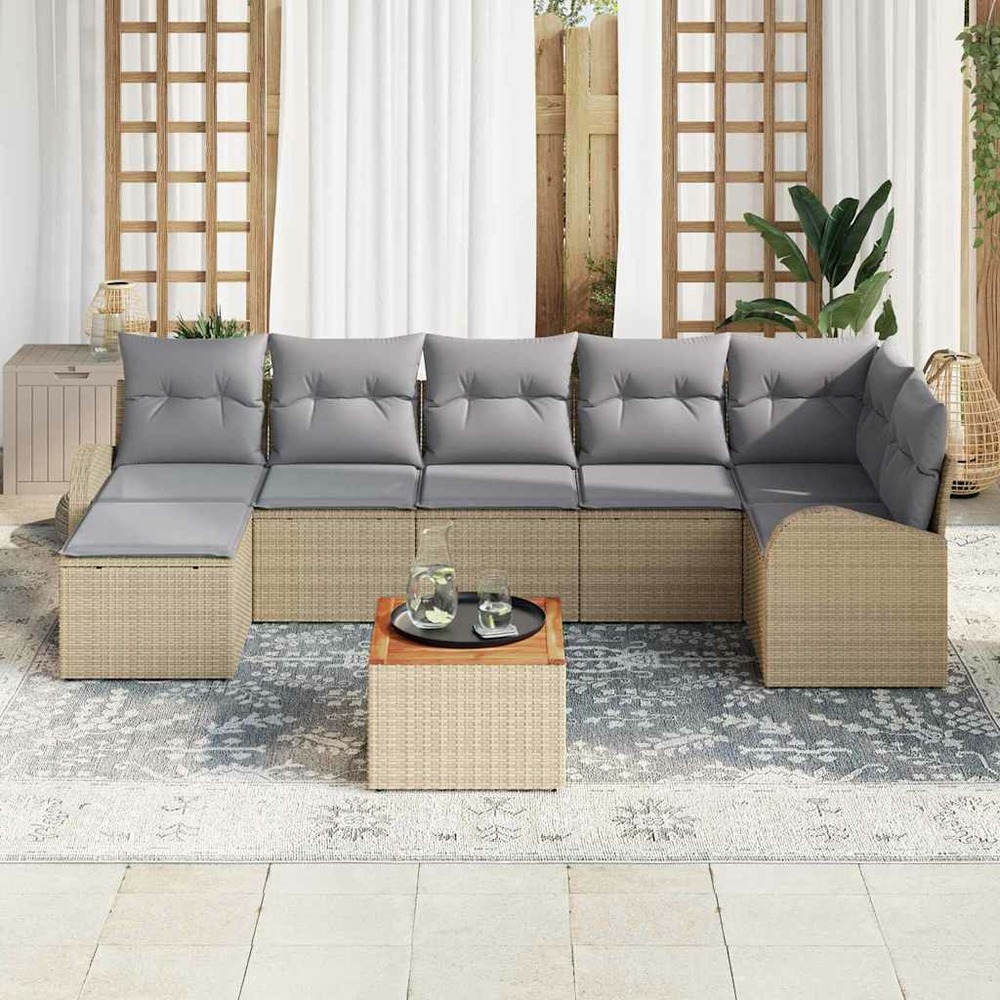 Ensemble de canapé de jardin avec coussin 8 pcs beige polyrotin