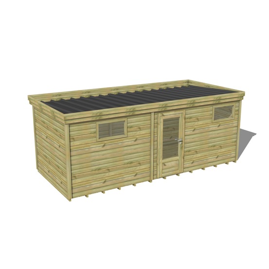 Abri de jardin bois pin traité autoclave 27mm - 6,49x2,64m / 17m2 - bac acier - plancher bois