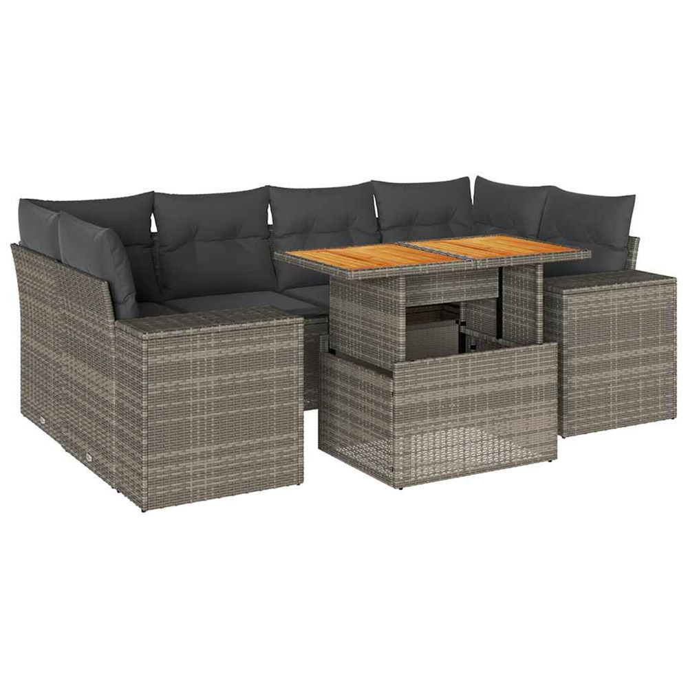 Salon de jardin avec coussins 7 pcs gris résine tressée