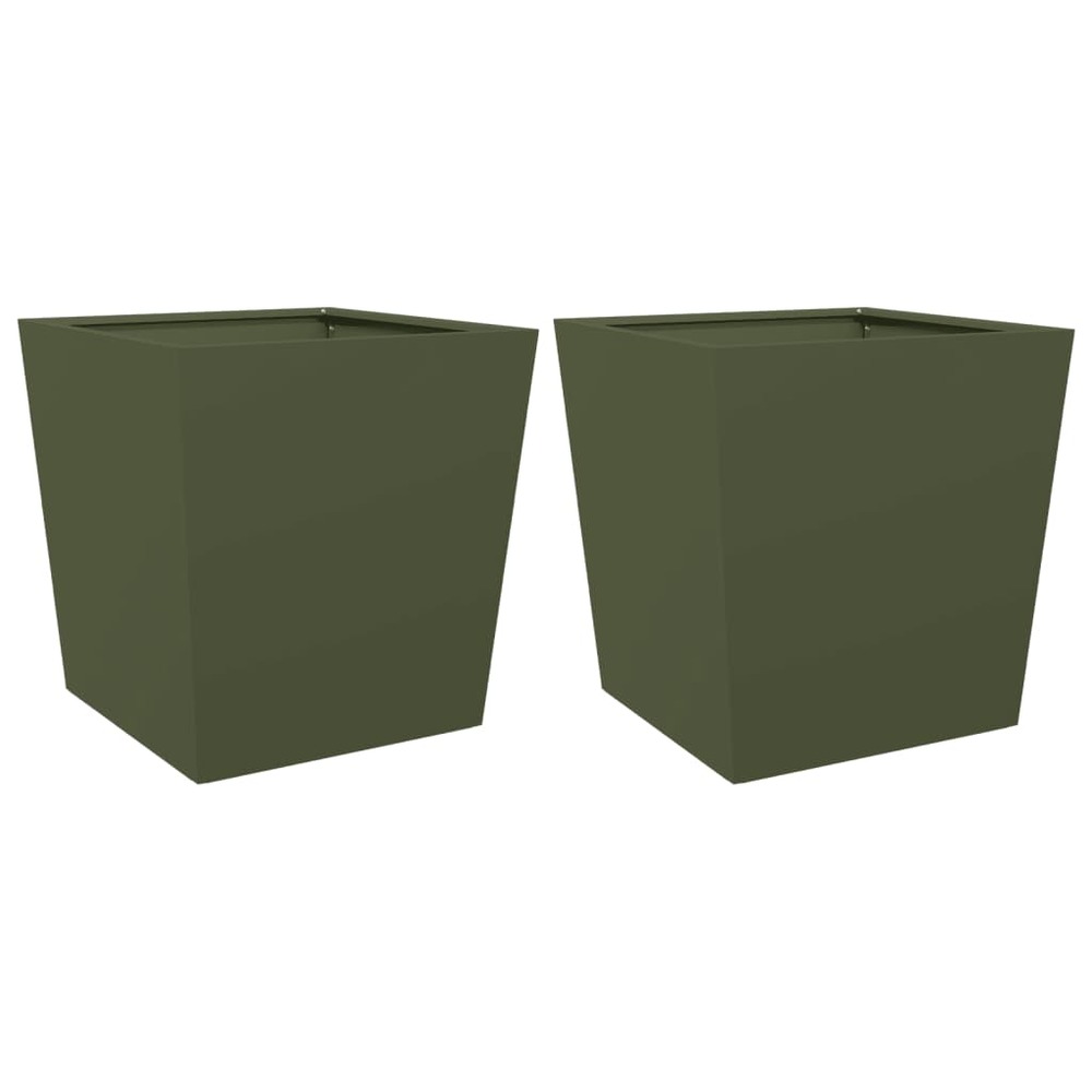 Jardinière bac lit surélevé plantes fleurs jardin terrasses lot de 2 olive 50 x 50 x 50 cm acier vert