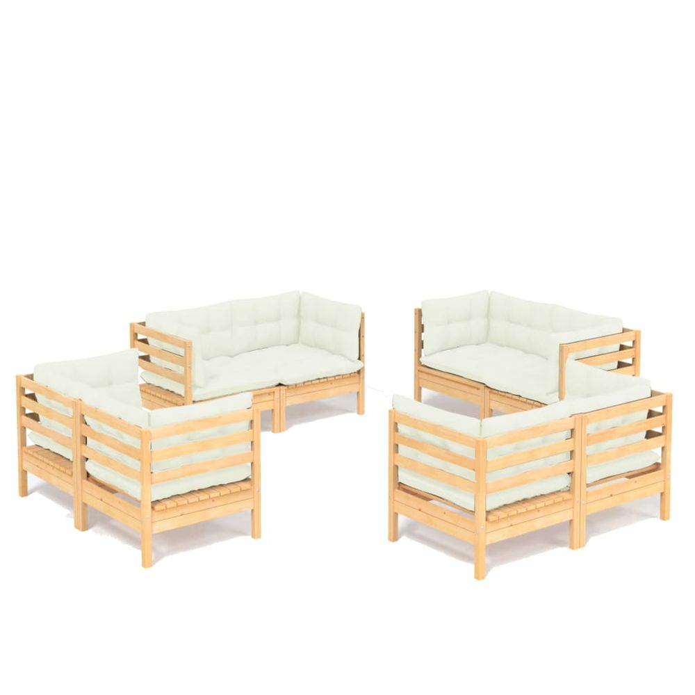 Salon de jardin 8 pcs avec coussins crème bois de pin