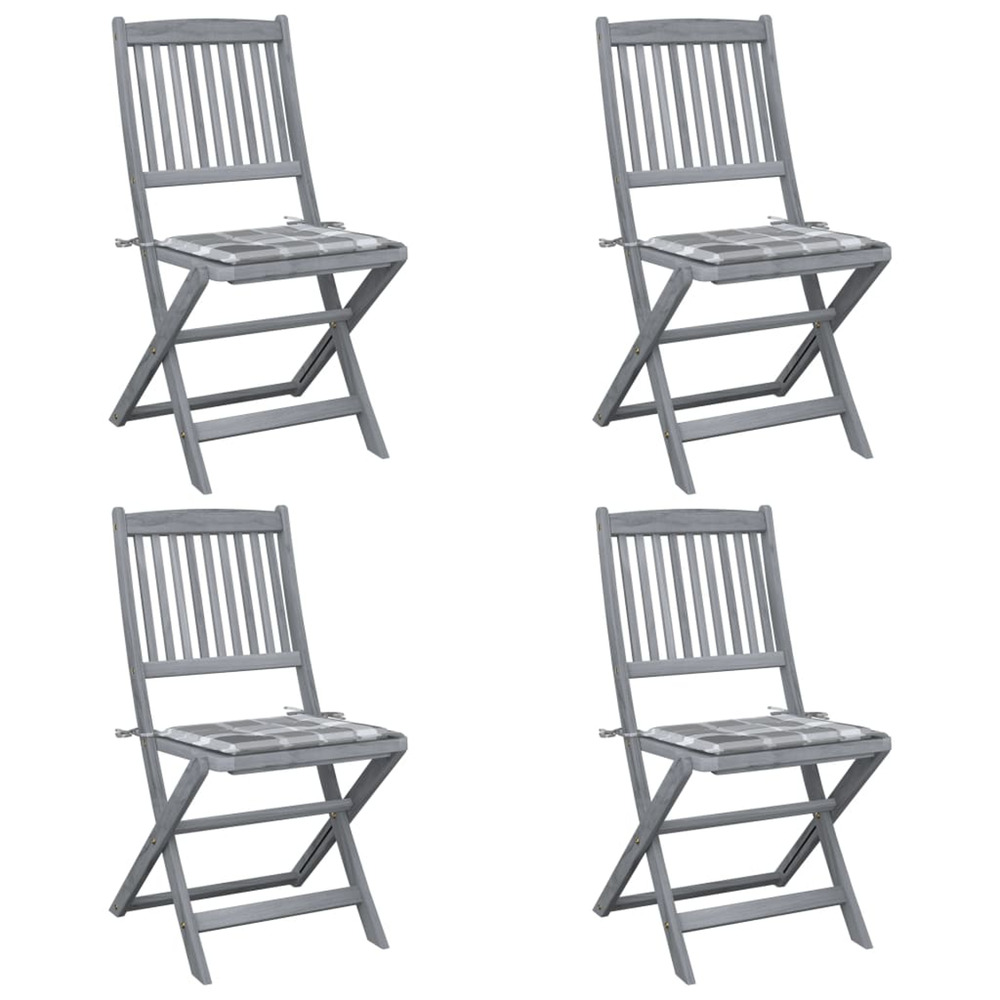 Chaises pliables d'extérieur lot de 4 et coussins bois d'acacia