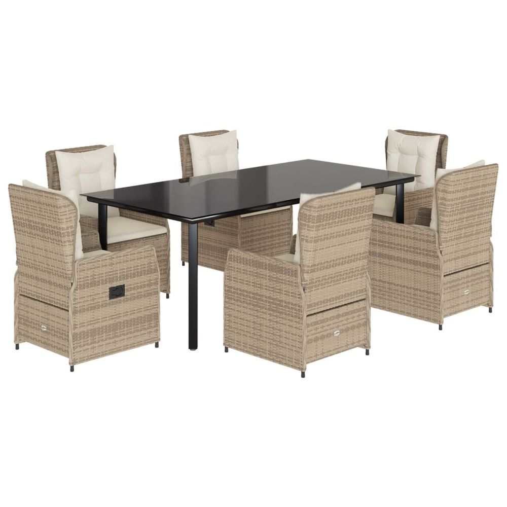 Ensemble à manger de jardin et coussins 7 pcs beige poly rotin