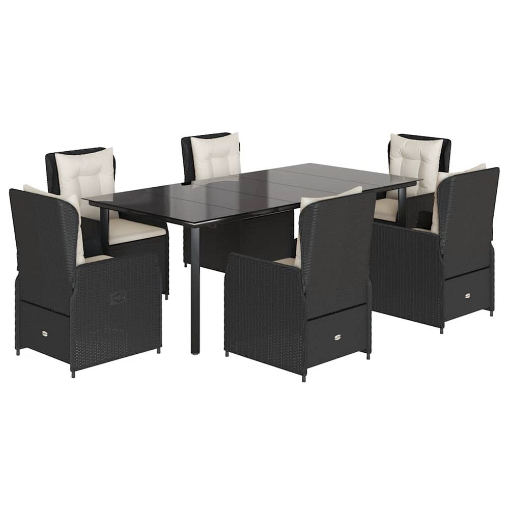 Ensemble à manger de jardin coussins 7pcs noir résine tressée