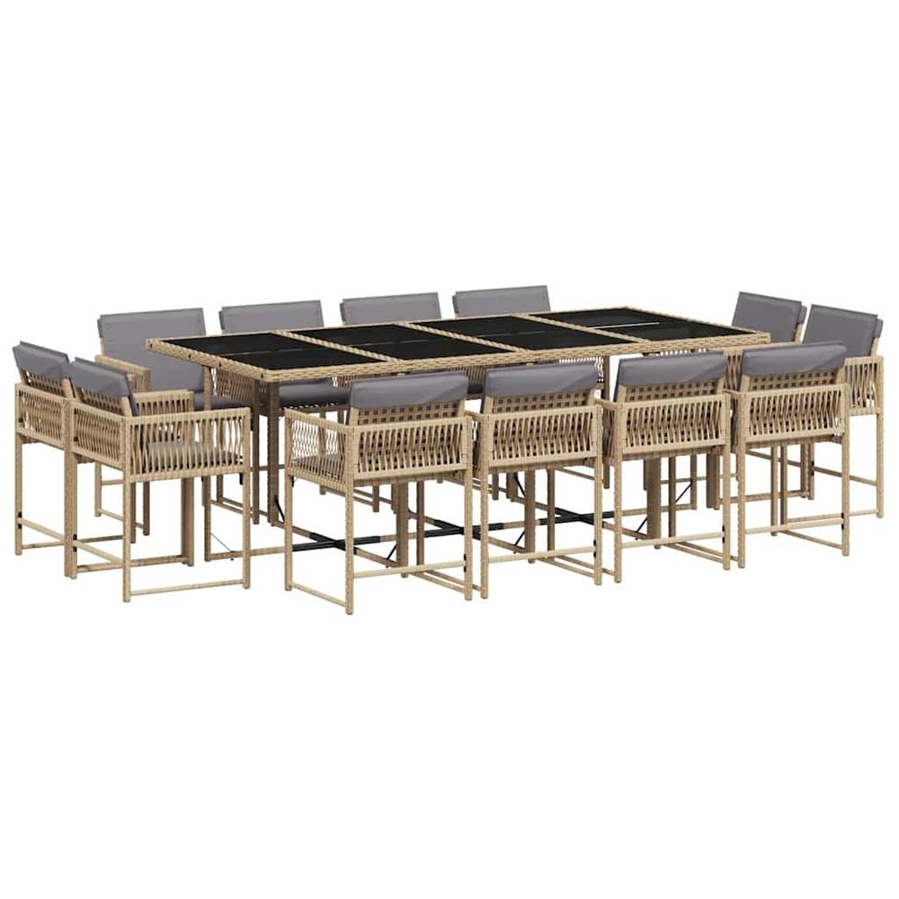 Ensemble à manger de jardin coussins 13 pcs mélange beige rotin