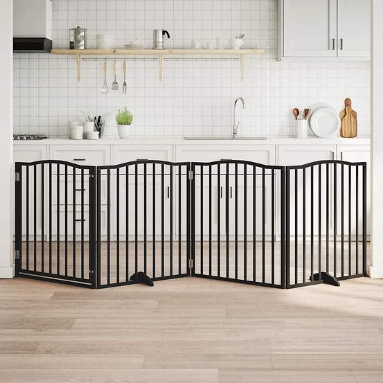 Grand parc chien 90cm haut 4 panneaux bois avec porte intérieur noir 320cm