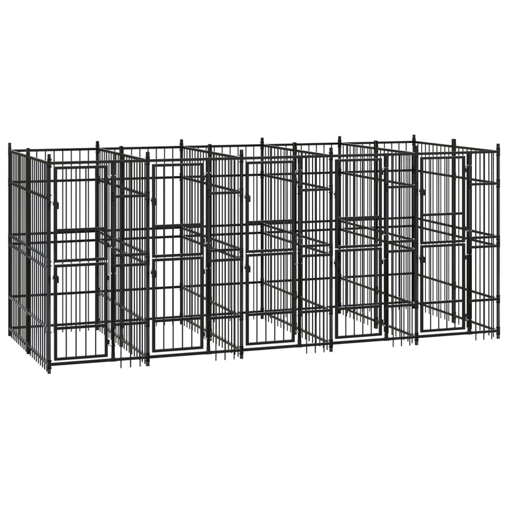 Chenil cage enclos pac animaux d'extérieur pour chiens acier 9,22 m² noir
