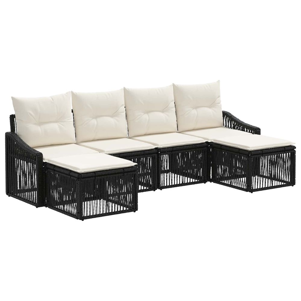 Ensemble de canapé de jardin 6 pc noir polyrotin