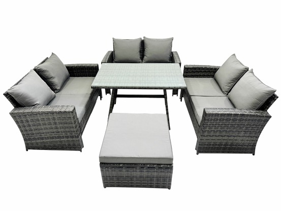 7 places ensemble de meubles de jardin avec table à manger rectangulaire canapé à deux places grand tabouret