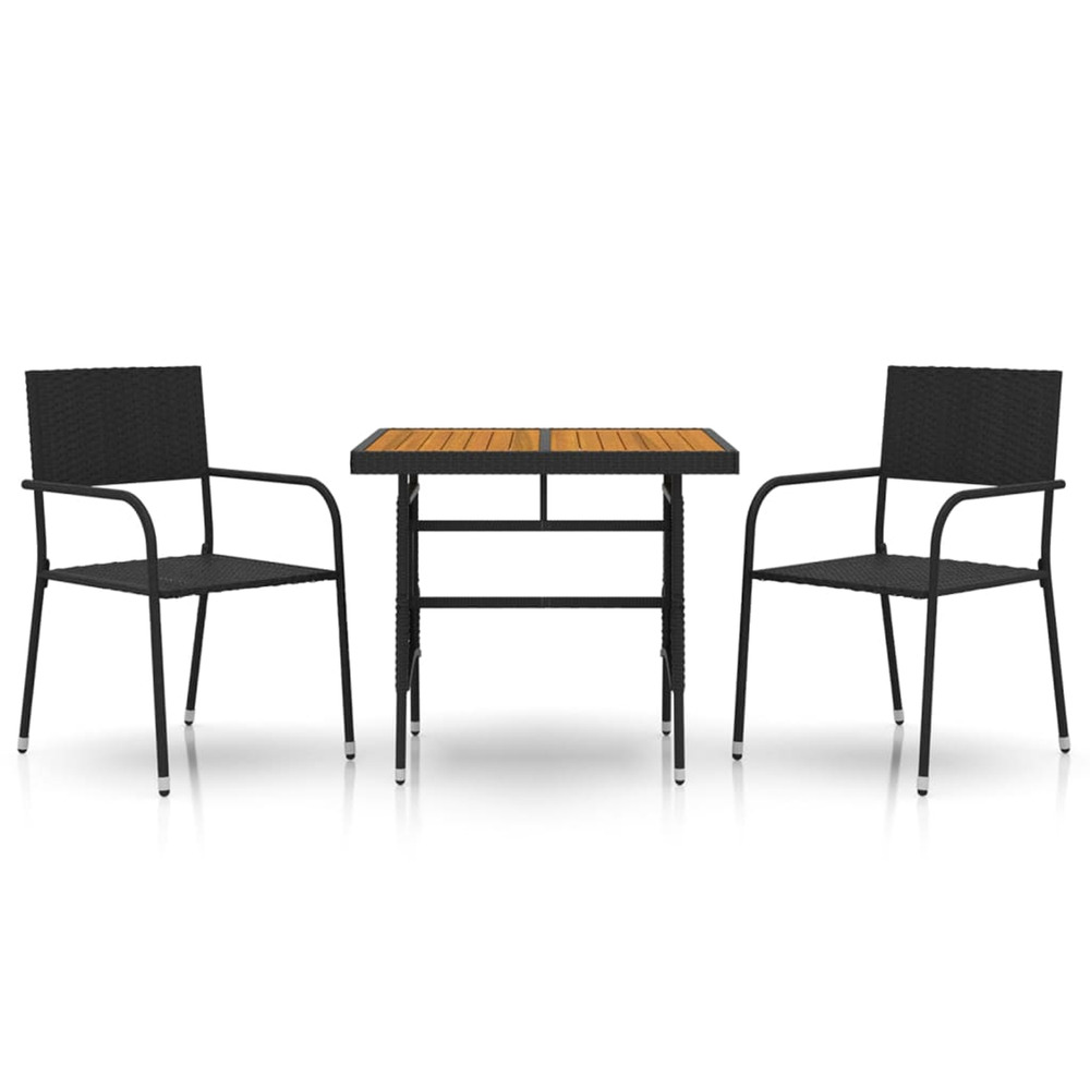 Mobilier à dîner d'extérieur 3 pcs résine tressée noir