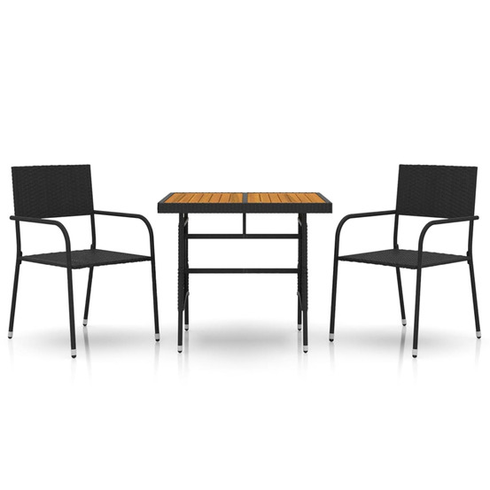 Mobilier à dîner d'extérieur 3 pcs résine tressée noir