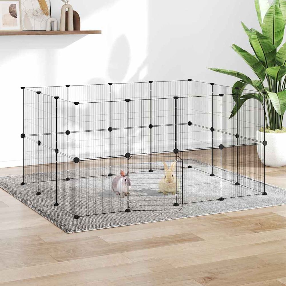 Enclos modulable 28 panneaux acier pour animaux intérieur extérieur noir
