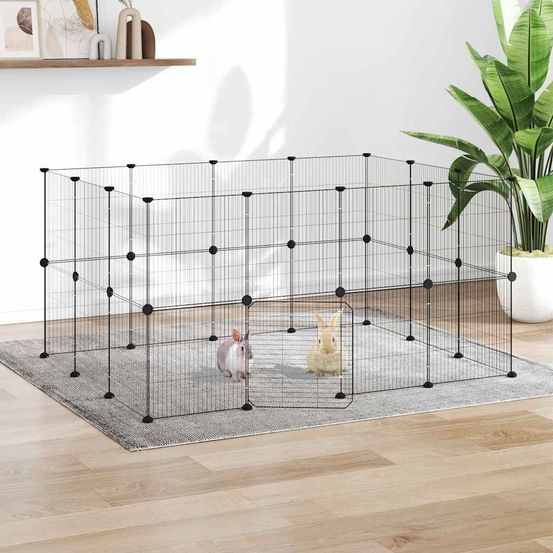 Enclos modulable 28 panneaux acier pour animaux intérieur extérieur noir