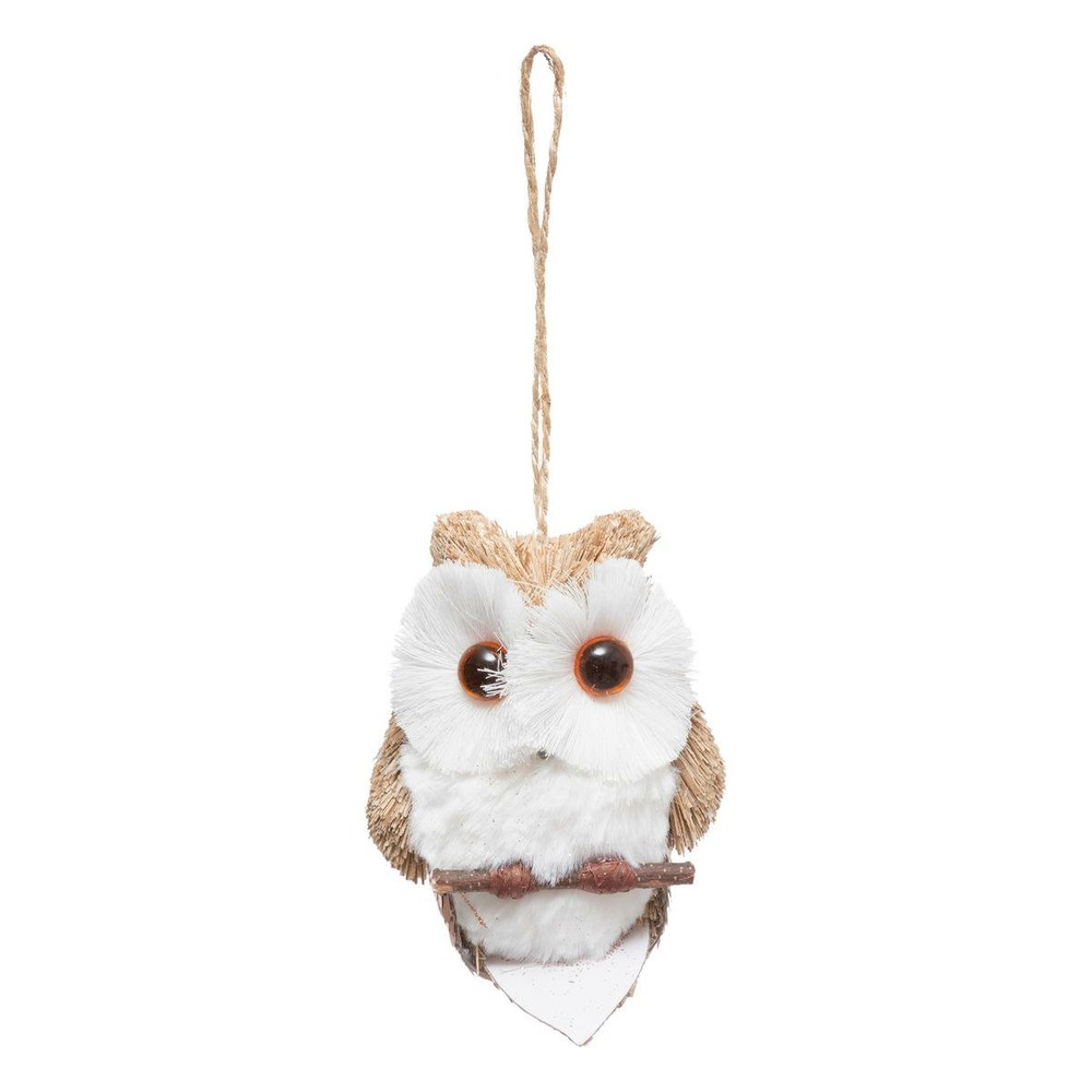 Décoration de sapin textile hibou fourrure beige 10cm