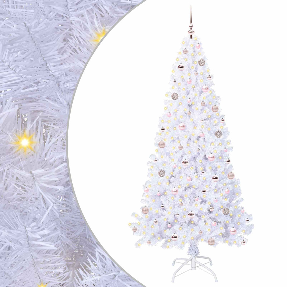 Sapin de noël artificiel avec 300 led blanc 210 cm pvc et acier