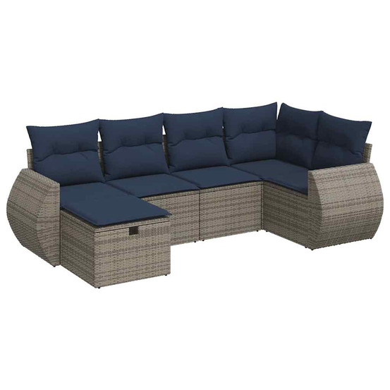 Salon de jardin 6 pcs avec coussins gris résine tressée