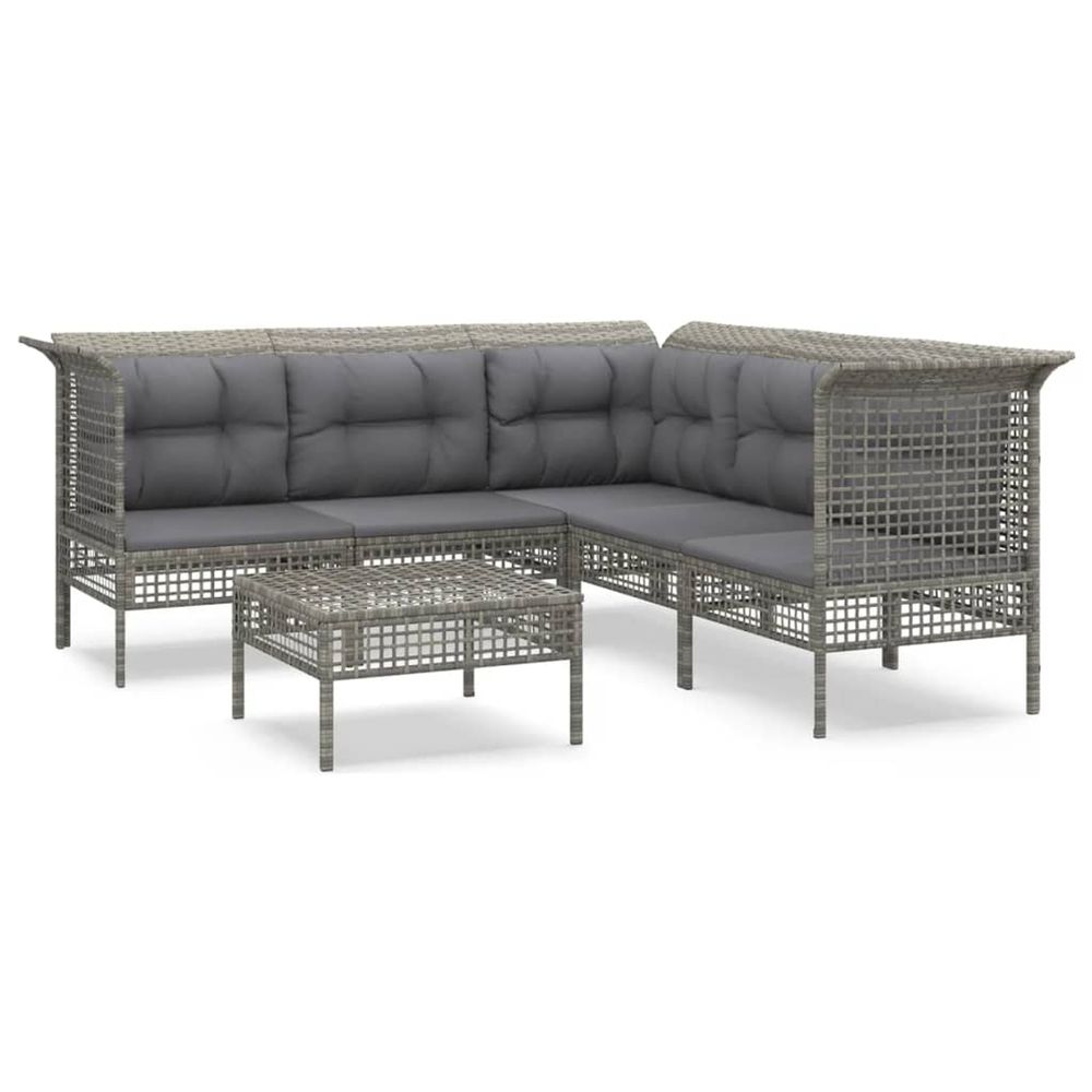 Salon de jardin 6 pcs avec coussins gris résine tressée