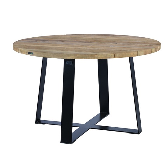 Table métal anthracite et teck recyclé d 130 cm orsay