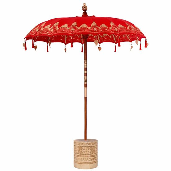 Parasol balinais avec base rouge 185 x 185 x 260 cm