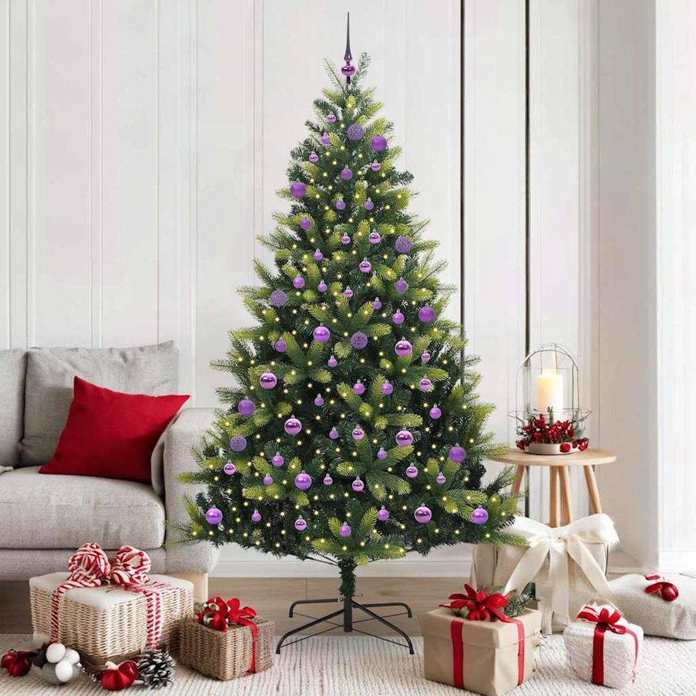 Sapin de noël artificiel pvc & pe 180 cm, décoration lumineuse avec 300 led et 120 boules